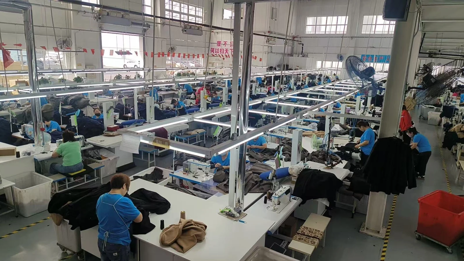 A wide view of the garment production floor